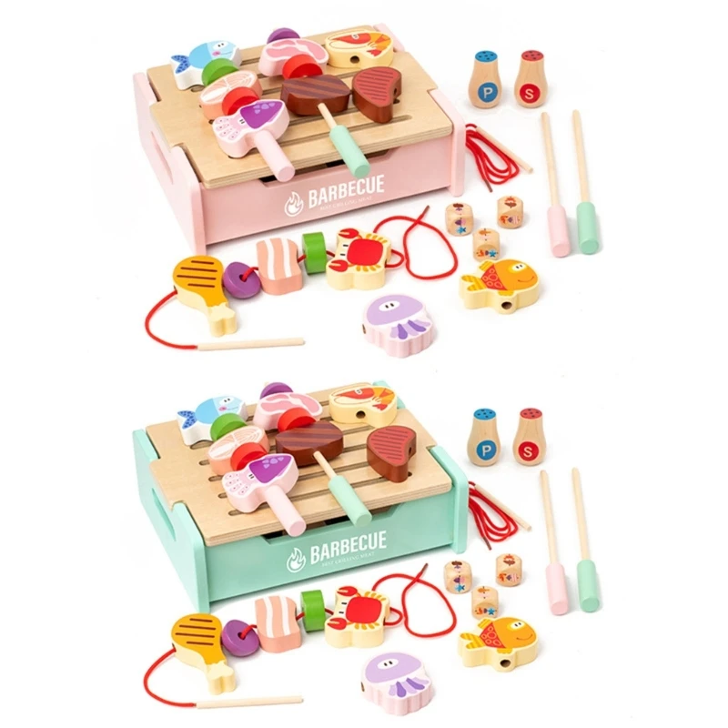 W3JF Kids Threading Beads Kids BBQ Grill Toy Educational Toy for Brain Development