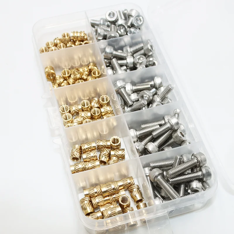 Brass Heat Set Insert Nut and 304 Stainless Steel Hex Socket Cap Head Screw Knurled Threaded Inserts 3d Print Embed Copper Nuts