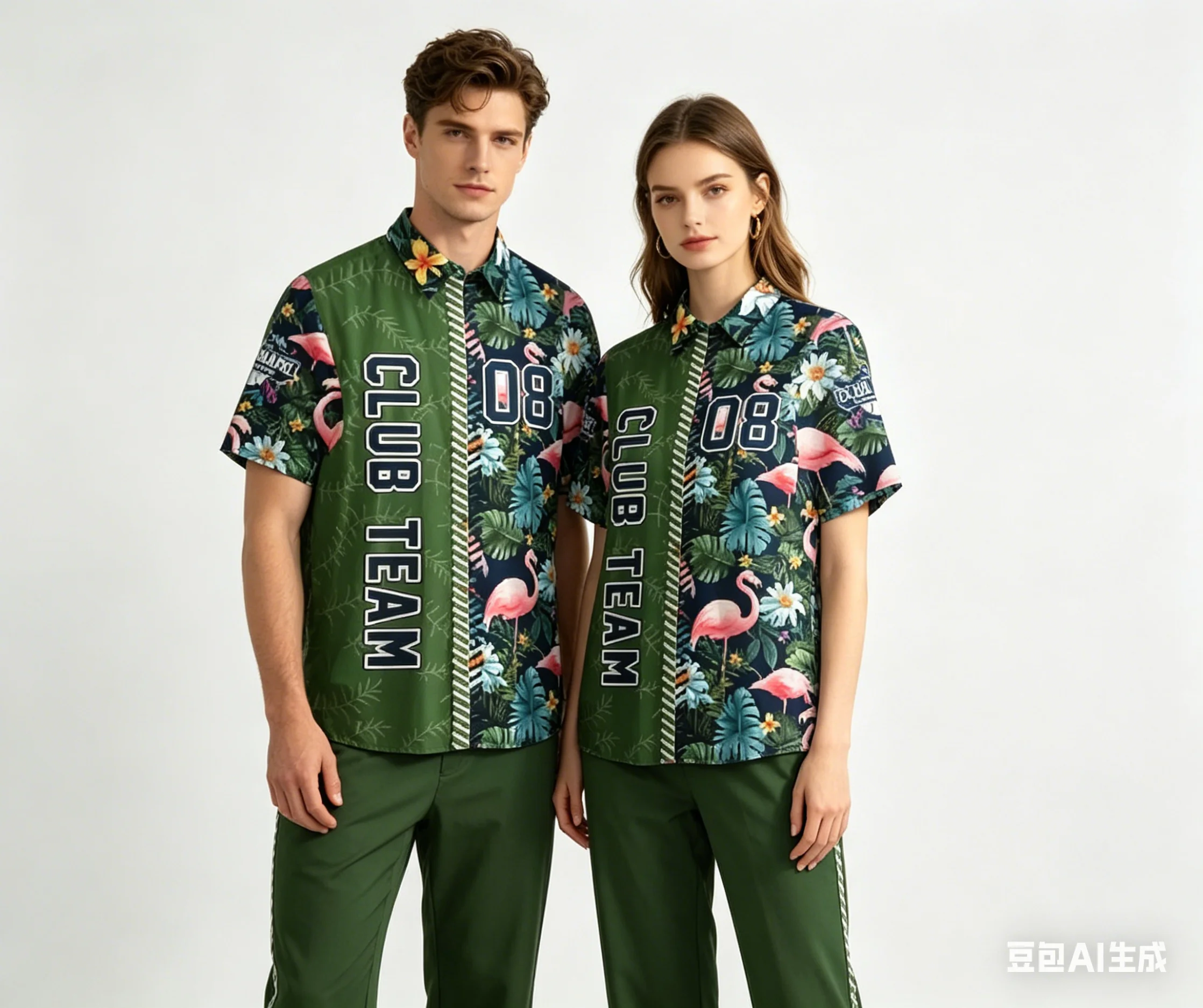 

Tropical Flamingo Print Couple Shirts Men Women Club Team 08 Graphic Short Sleeve Button Down Casual Shirt Clearance Sale Shirts