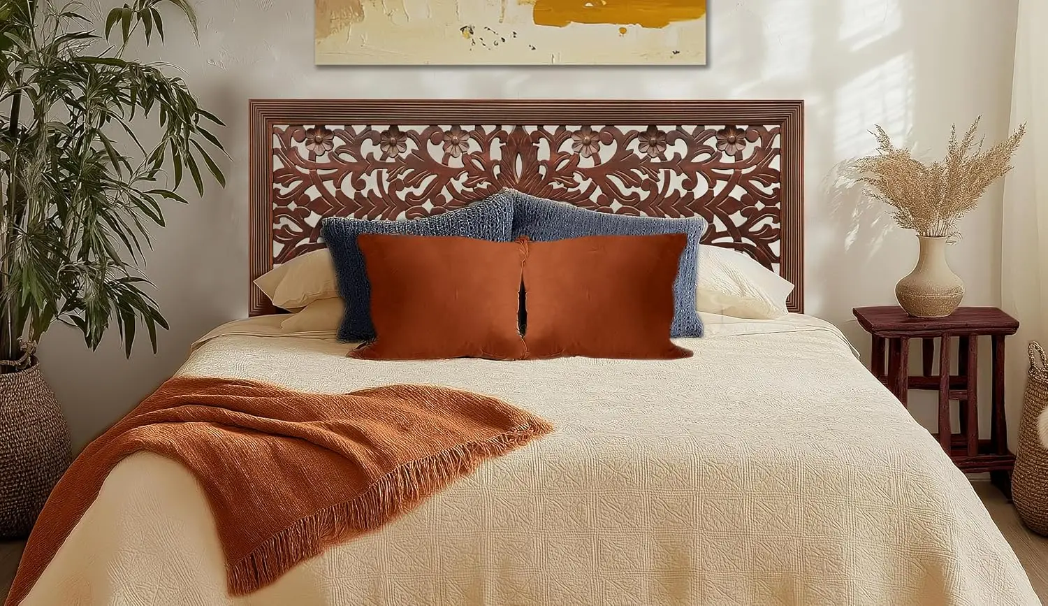 Queen Size Headboard, Solid Wood, Sturdy Build, Rustic Antique Brown