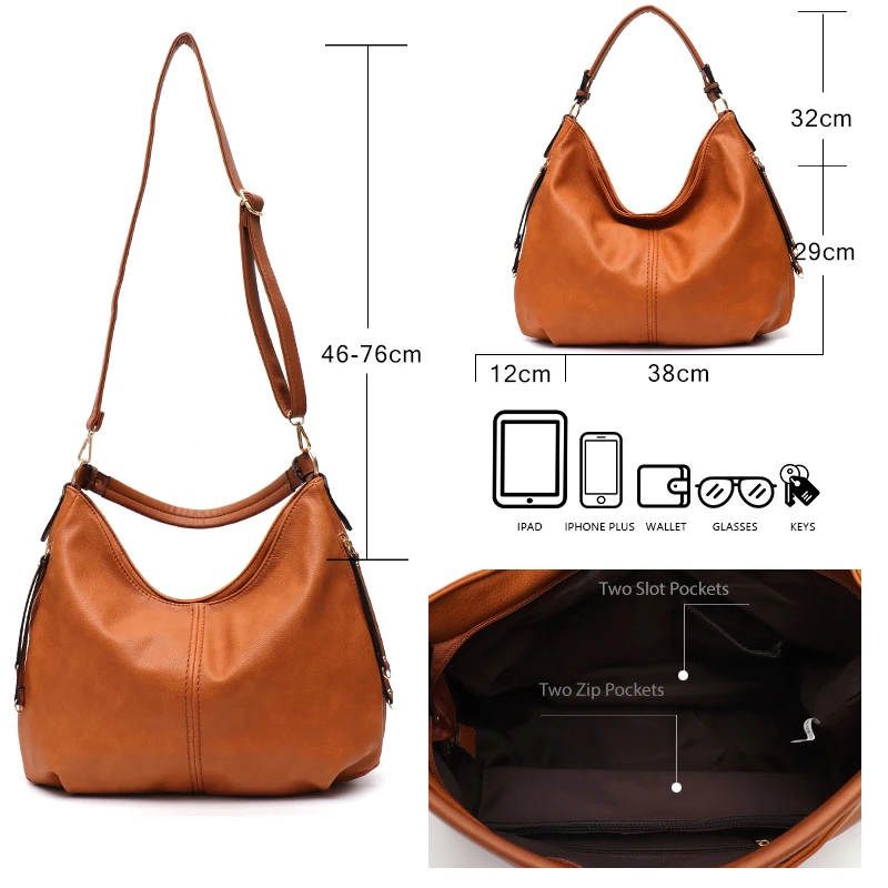 CEZIRA Large Casual PU Vegan Leather Hobo For Women Simple Daily Shoulder Handbags Zip Pockets Female Soft Crossbody Bags Purses