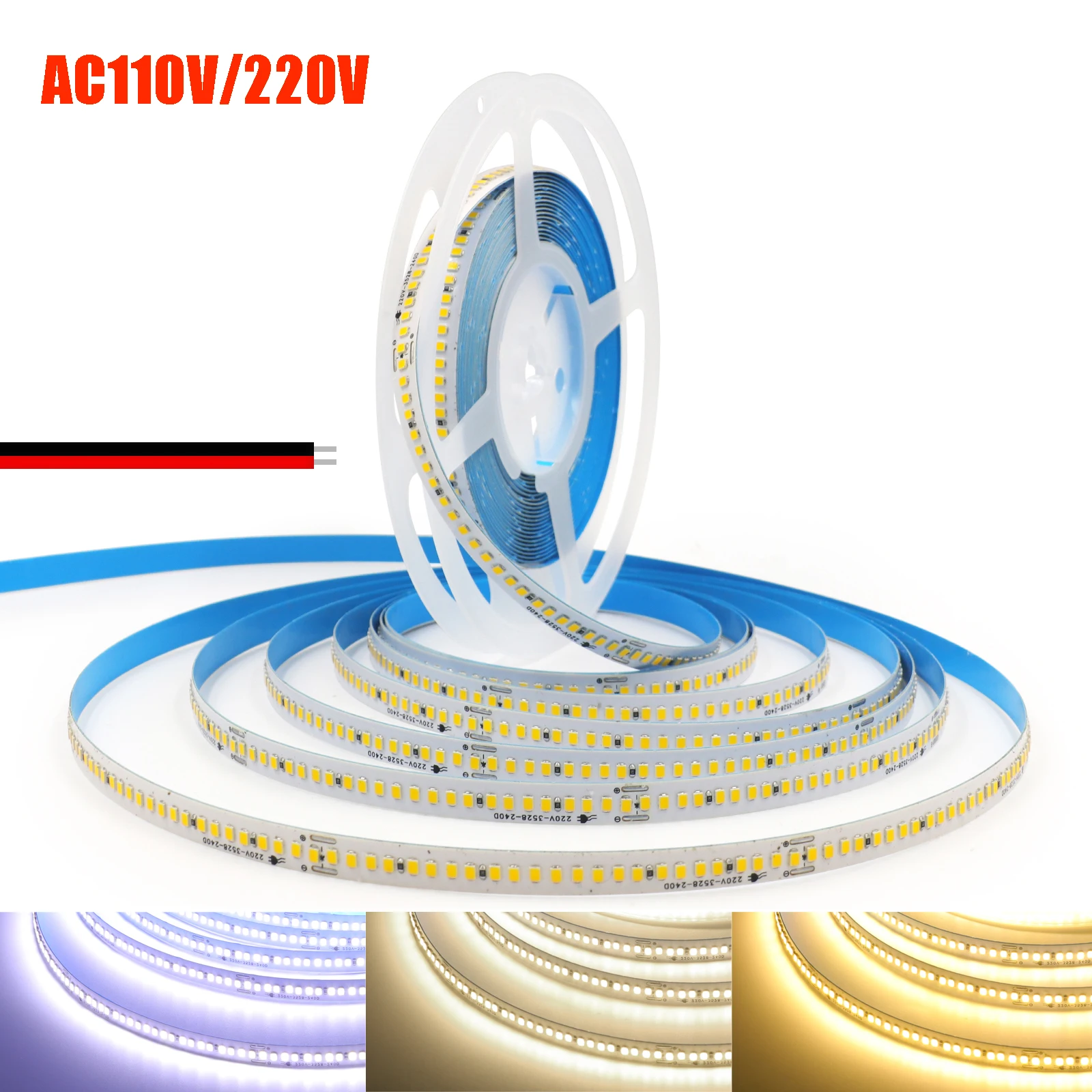 

220V 110V 5m 10m 15m 20m 2835 LED Strip with 2pin High Brightness 240LEDs/m Flexible Ribbon Adhesive Tape IP44 Home Lamp Strip