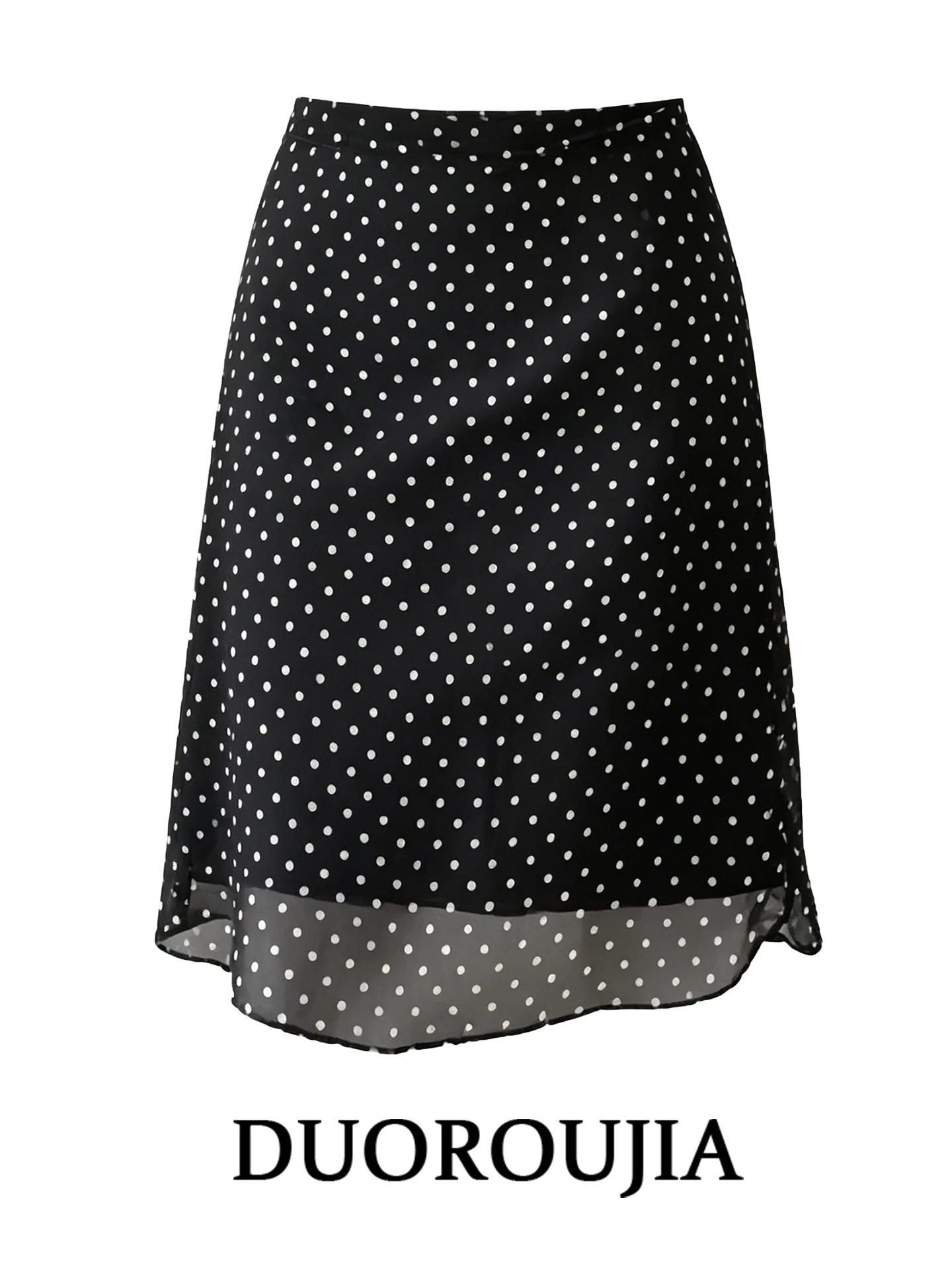 

DUOR plus Size Polka Dot Black A-Line Skirt Women's Summer Slimming Midi Skirt Beautiful Mesh Half Skirt Commute Style