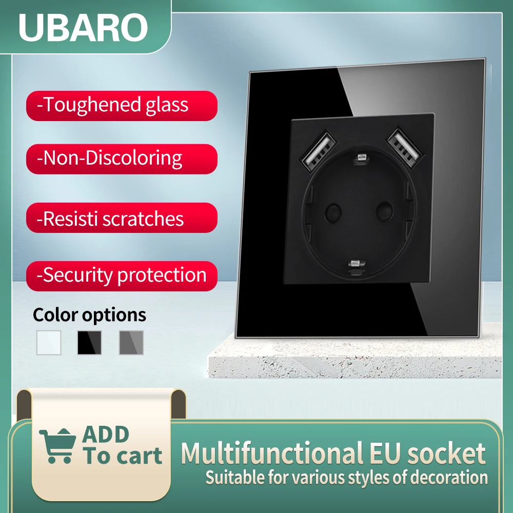 UBARO 82 Тип ЕС круглая коробка черная стеклянная панель настенная розетка Usb Тип C 5 в 250 мА электрические розетки Pop Socekts в 16A вилка