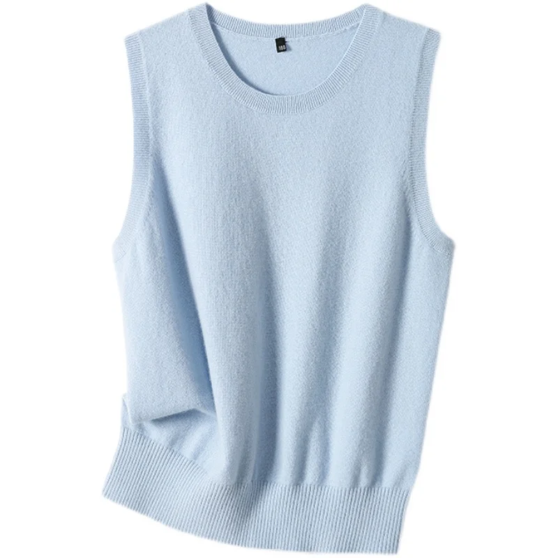 

Pure Camere Vest Women's round Ne Svel Color Simple Layering Commuting Autumn Winter Faion Warmth Heating