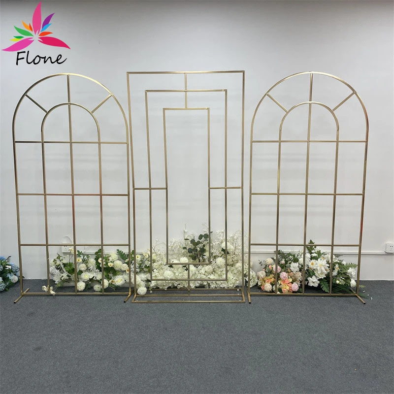 

3pcs Gold Plating Frame Wedding Decoration Backdrop window shape Arch Fleur Artificielle Decoration Stand Arche Deco Shiny Shelf