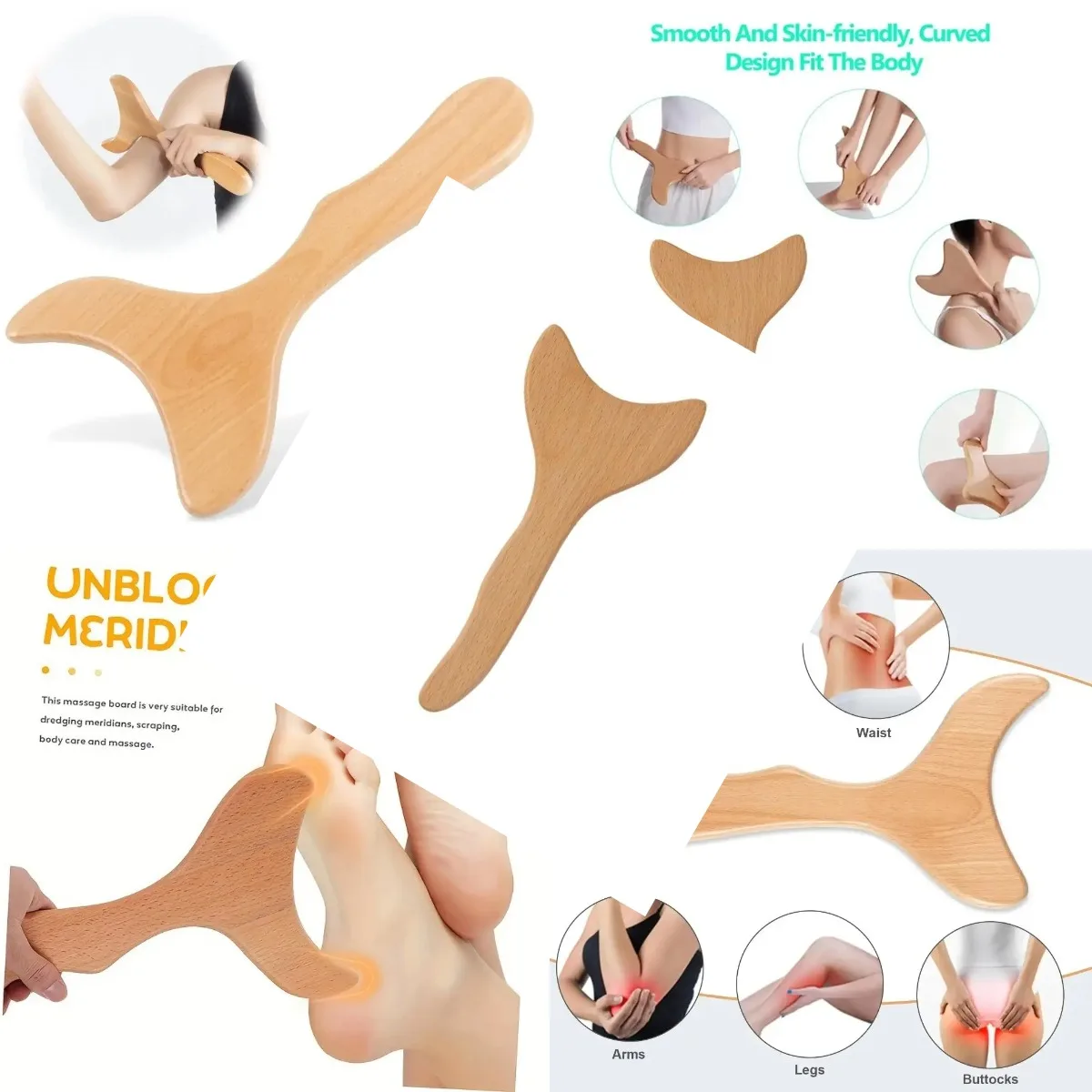 

New Anti-Cellulite Wood Massage Tool One-handed Wood Body Sculpting Tools Relaxed Lymphatic Drainage Massager Gua Sha
