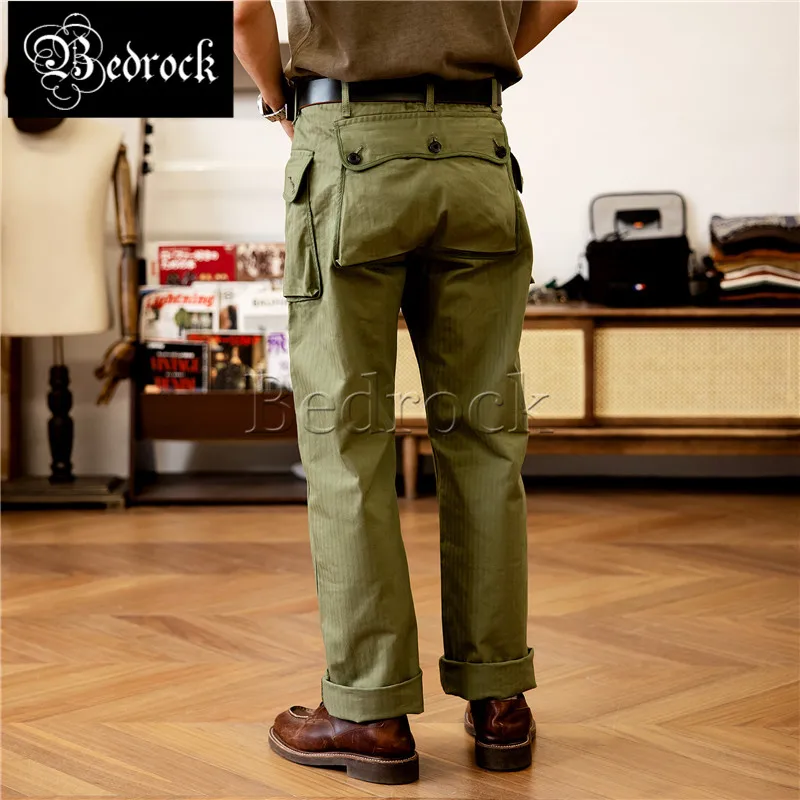 P-44 Monkey Pants Men\'s Military Style HBT Cargo Trousers Army Green loose Straight Vintage worker pant Herringbone