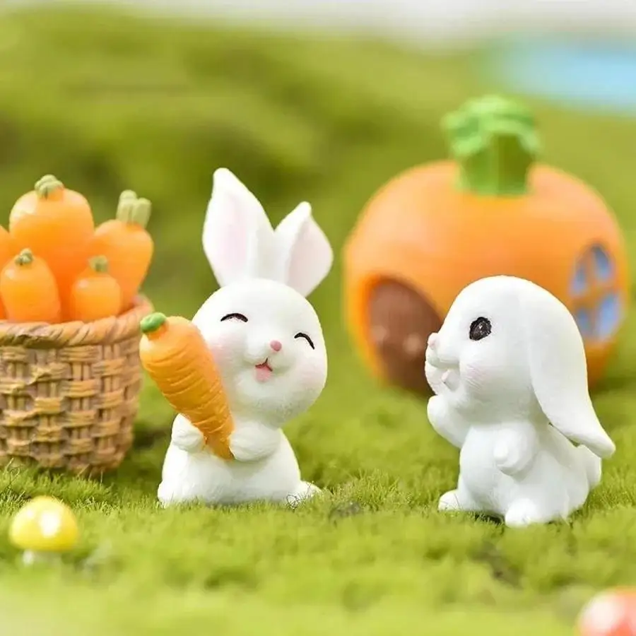 New Fairy Garden Miniature Rabbit Carrot Ornament Cartoon Micro Landscape Cactus Decoration Handmade Craft Accessory Gift