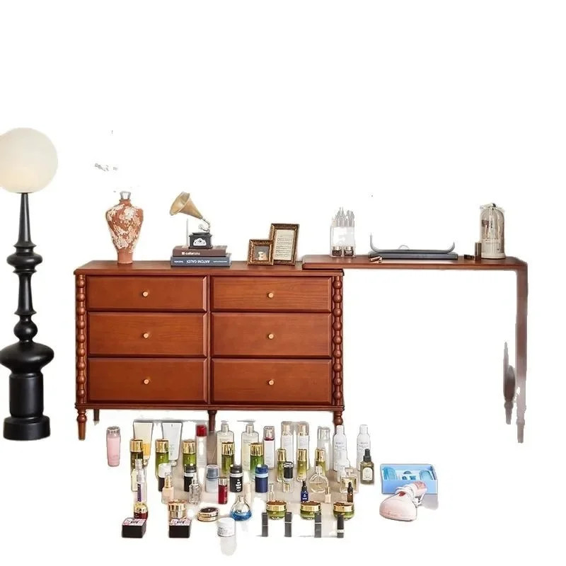 

Nordic solid wood retro dresser bedroom desk makeup table corner integrated