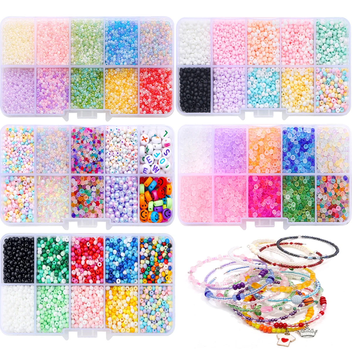 10-Color Glass Seed Beads Assortment Kit, 2/3/4mm Loose Beads for Jewelry Making, DIY Crafts, Handmade Bracelets