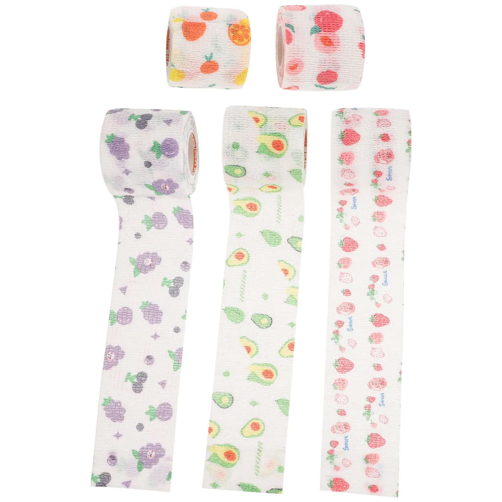 

5 Rolls Fruit Self-adhesive Bandage Tube Sports Tape Athletic Major Wrap Non-woven Fabric Wrapping Colored Wraps Bandages