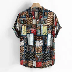 Men's Shirt Short Sleeve Ethnic Style Printed Shirts Folk Pattern Floral Shirt Summer Hawaiian Holiday Short Sleeve Tops