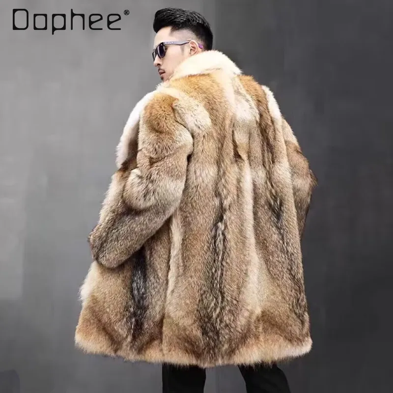 Legal bonito casaco de pele do falso masculino high-end grande lapela engrossado quente cor misturada casaco de pele de vison nova moda de inverno roupas masculinas