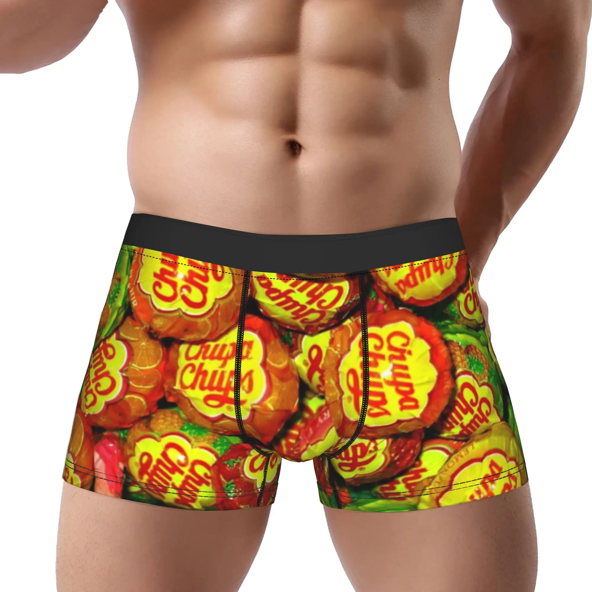 Calzoncillos Boxer con estampado de caramelos coloridos Chupa Chups para hombre, ropa interior masculina