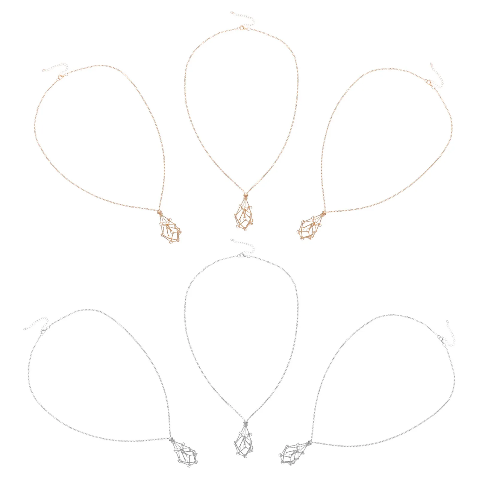 

6Pcs Crystal Stone Holder Necklace Adjustable Cage Pendant for Raw Crystals Natural Jewelry Bohemian Style Gift