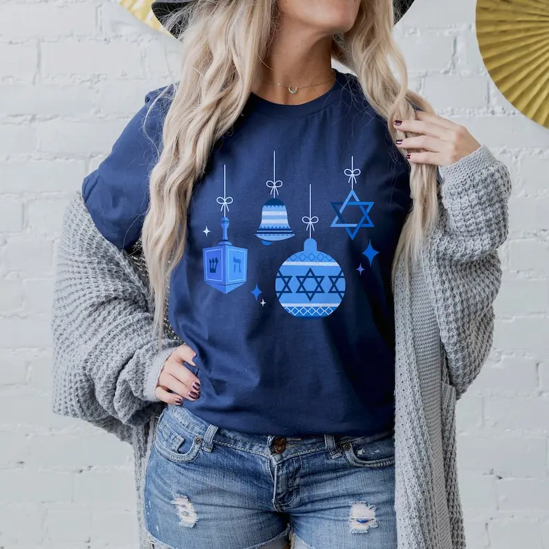 Merry Christmukkah Shirt Retro Funny Hannukah Happy Hanukkah Pajamas Chanukah Women Gifts Printed T-shirt Tops Printed Unisex