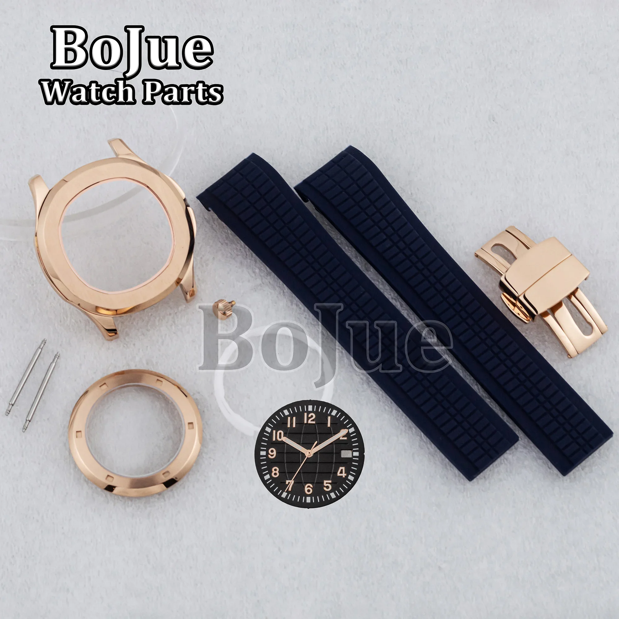 

42mm Rose Gold Stainless Steel Watch Case Dial Rubber Strap Waterproof Sapphire Glass fit AQUANAUT Nautilus NH35 NH36 Movement