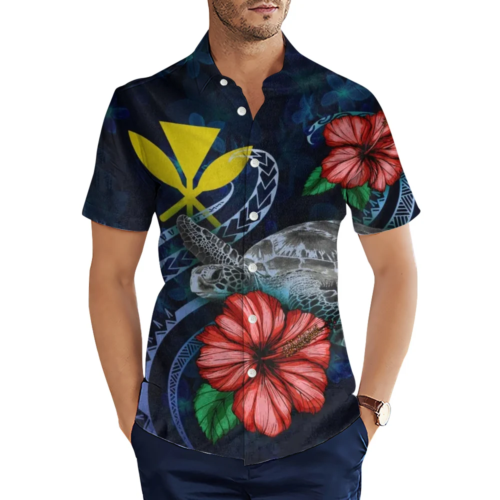 

CLOOCL Men Shirts Hawaii Turtle Hibiscus 3D Printed Blouses Summer Short Sleeve Turn-down Collar Male Shirt Fashion Tops