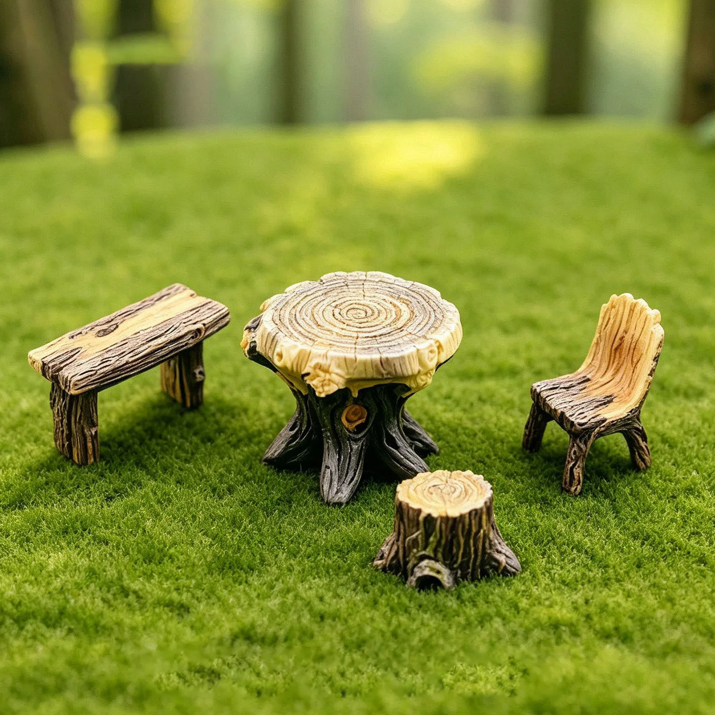 Creative Simulated Wooden Mini Furniture Set Table Chair Resin Craft Miniature Figure Bonsai Fairy Garden Dollhouse Decor