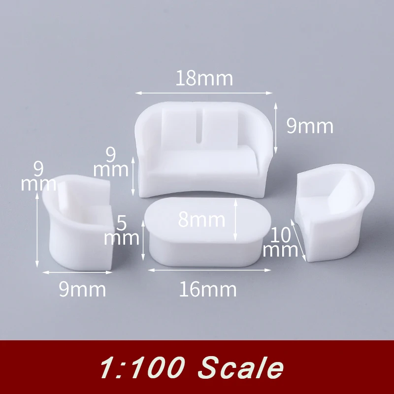 1set 1:75 1:100 1:150 Miniature Sofa Set Model ABS Unpainted Toys Indoor Architecture Building Layout for Diorama