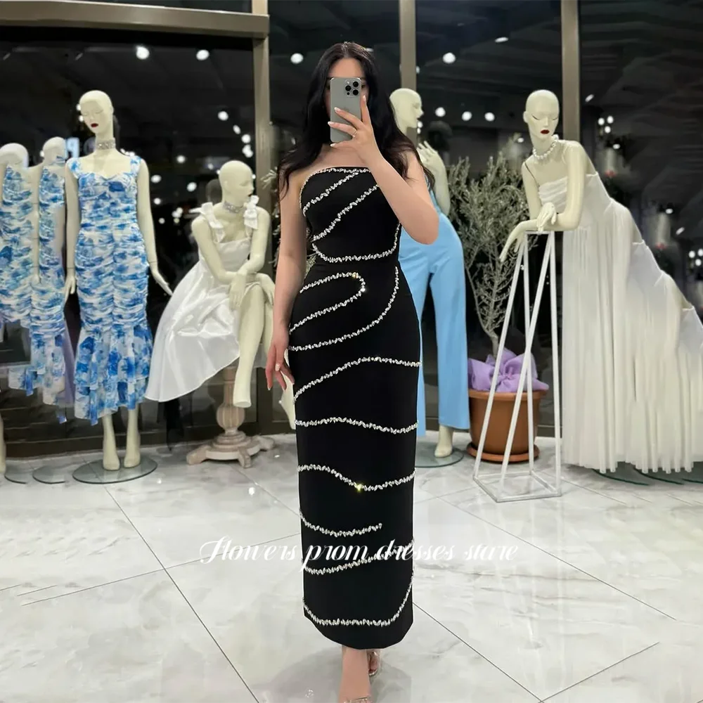

Flowers Strapless Party Dress Beading Evening Dress Crepe Prom Dress Formal Occasion Dress for Arabic Women Customized