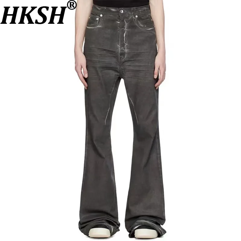 

HKSH Autumn New Men RO Vintage Washed Brushed Waste Land Stretch Floor-Length Casual Flared Denim Pants Women Chic Jeans HK17930