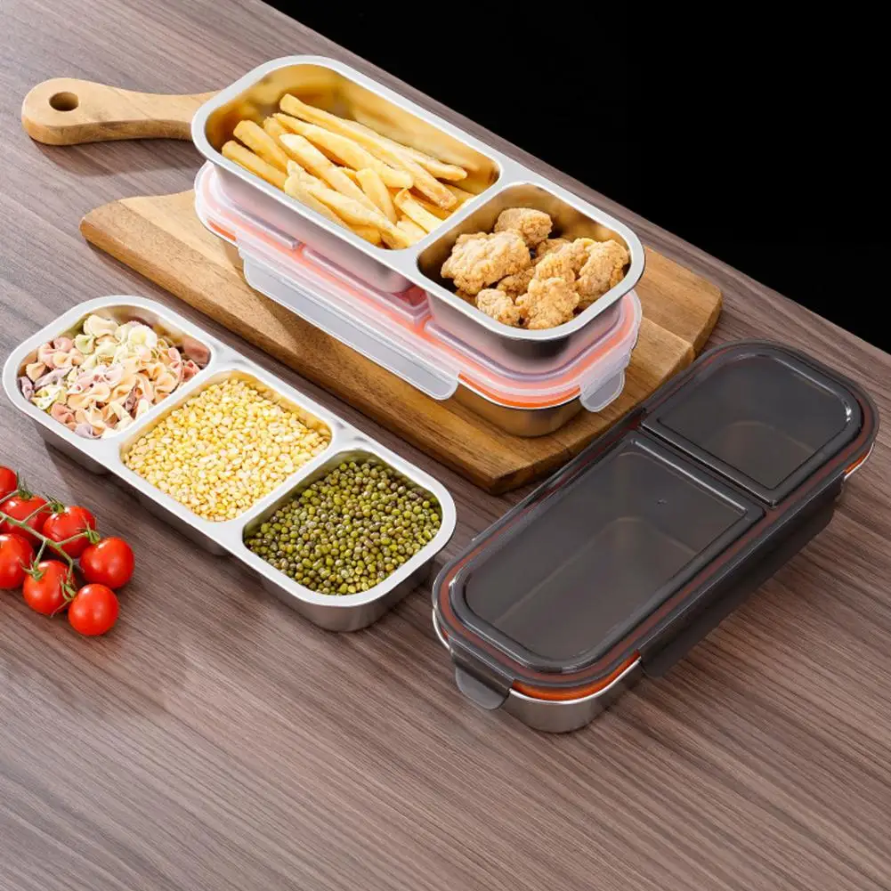 Stainless Steel Snack Box 2pcs Stainless Steel Snack Containers with Lids Leak-proof Divided Food Storage Boxes for Travel