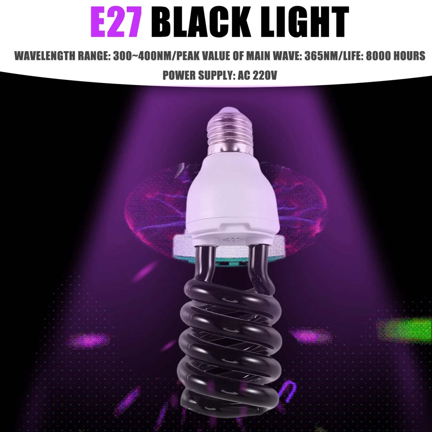 ABZV-E27 40W UV Ultraviolet Fluorescent Blacklight CFL Light Bulb Lamp 220V Shape:Spiral Wattage Voltage:40W 220V