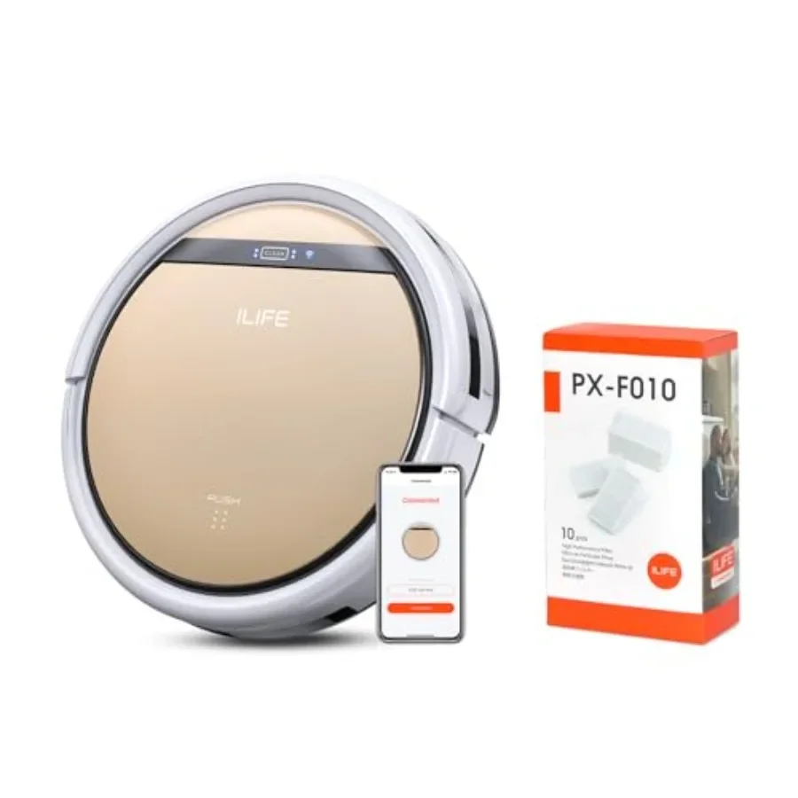 Robot vacuum cleaner for home use, ABS plastic, black, ultra-thin design with strong suction and 10 replacement filters include