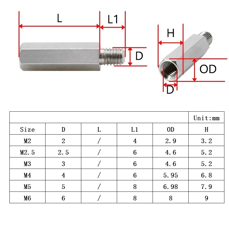 303 Stainless Steel Hex Standoff M3 M4 M5 M6 M8 M10 Male To Female Standoff Spacer Screw Column Pillars Spacers Bolt PCB Support