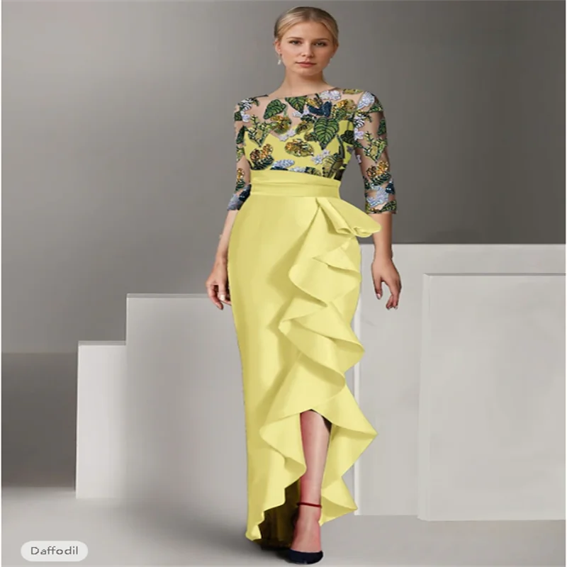 Gaine/colonne longueur au sol robes de bal robe de soirée robe de bal robe formelle élégante bloc de couleur haute fente demi manches Illusio