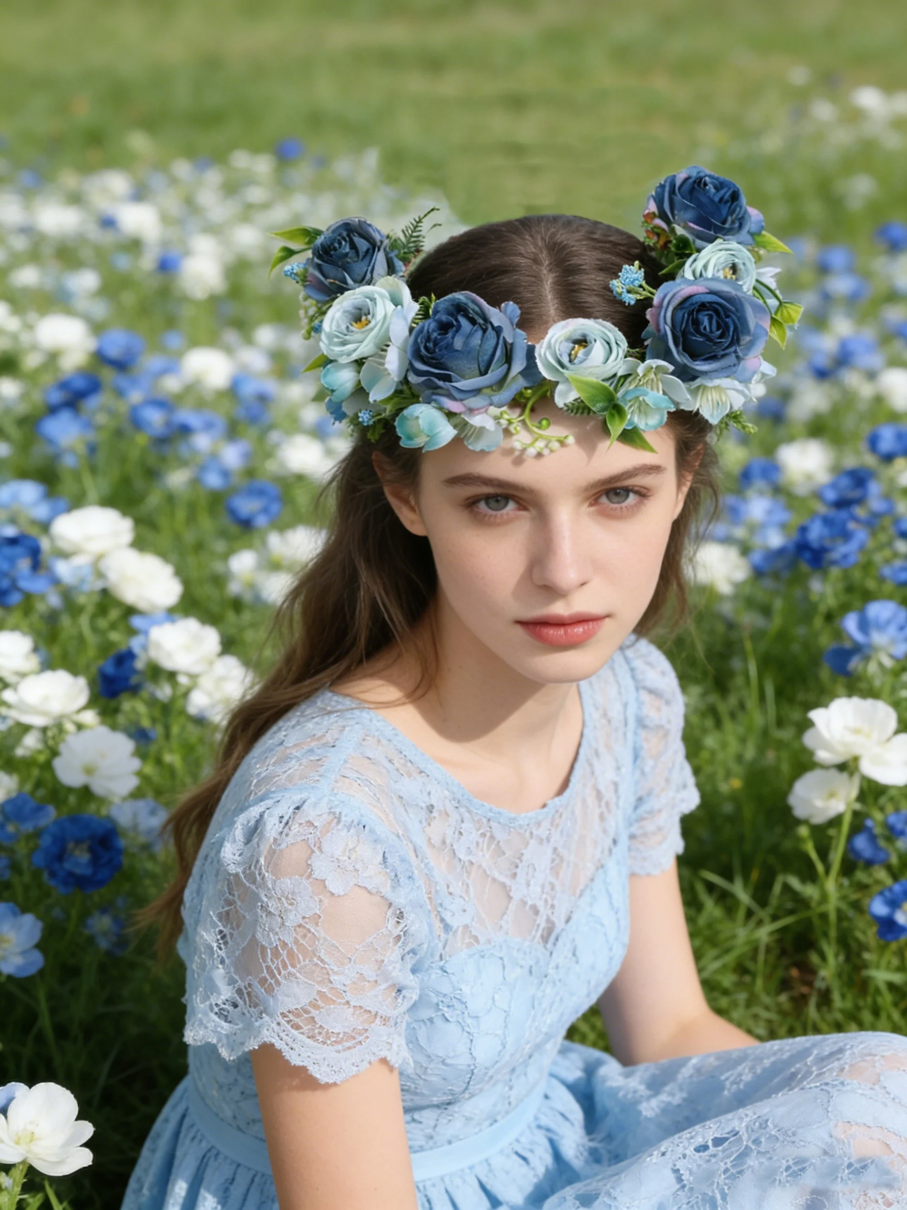 Forest-Style Blue Rose Artificial Flower Wreath Hair Accessory Forest-Style Bohemian Style Adjustable Hair Band. Wedding Brides