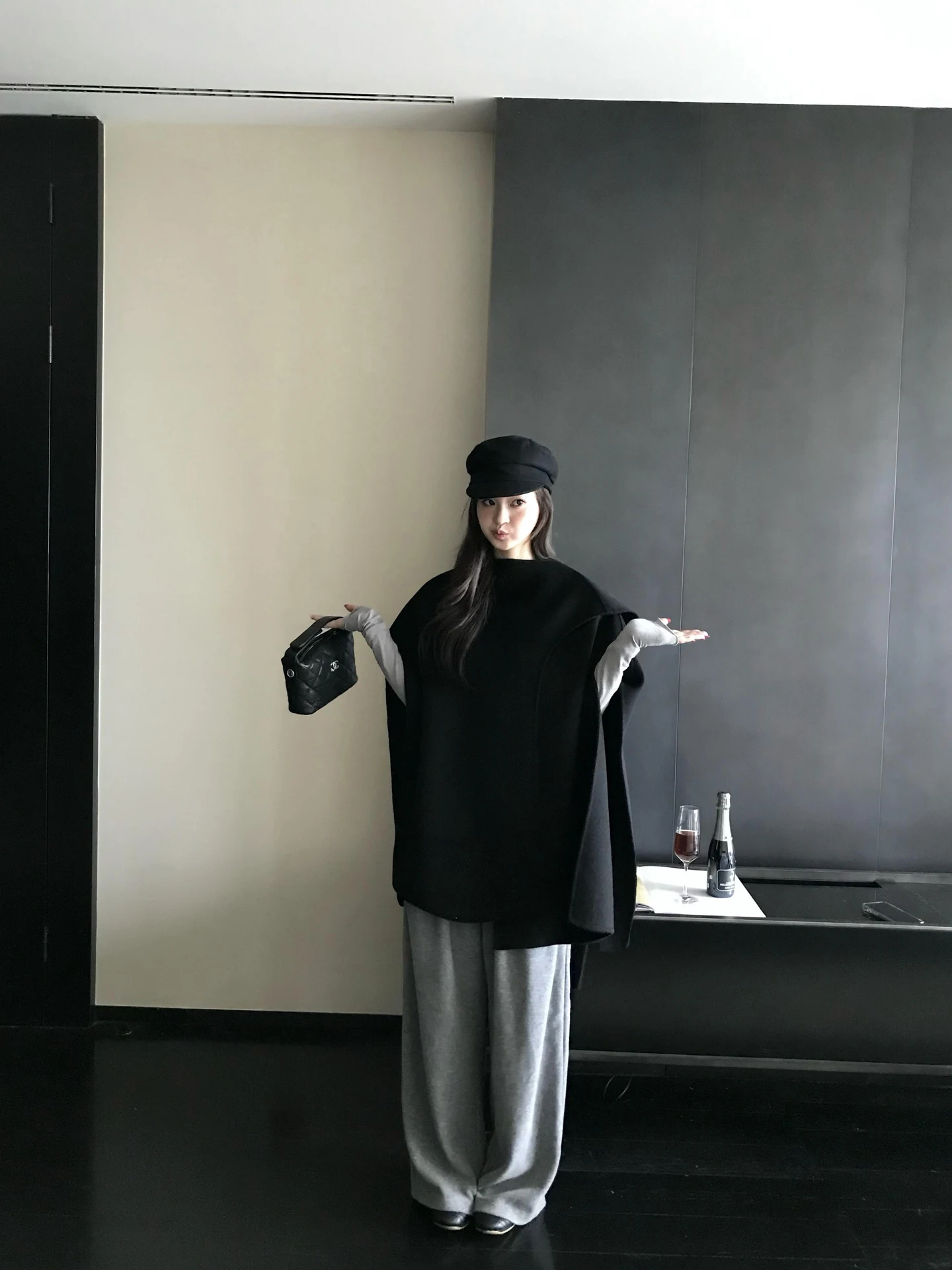 

ZM ZhouMi 00 Wool Double-Sided Coat Fem Autumn Winter New Sle Bla High-End Feeling Woolen awl Outerwear