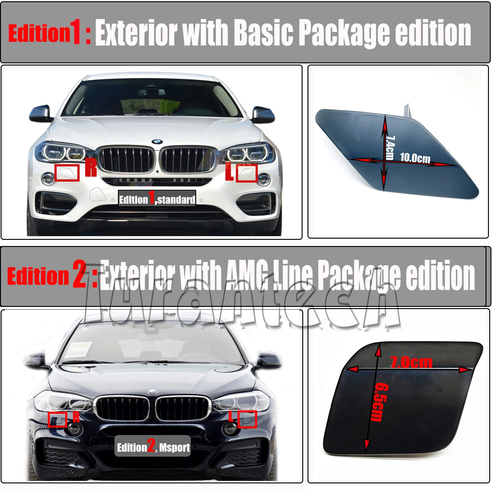 Headlight Washer Cover Fit 15-19 BMW X6 F16 28iX 30dX 35i 35iX 40dX 50iX SAC Front bumper Cap