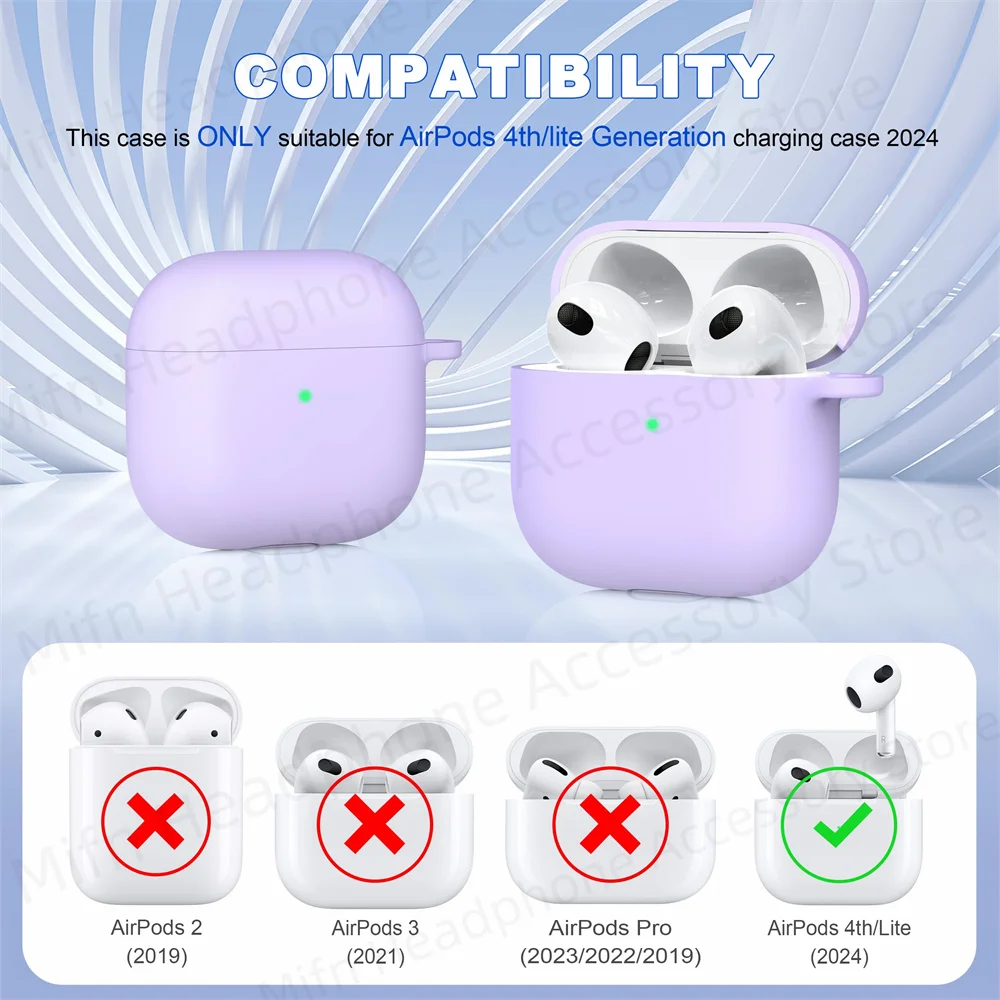 Solid color silicone case for AirPods 4 with Active Noise Cancellation/AirPods 4（2024）Case For Women Man for2024 AirPods Earbuds