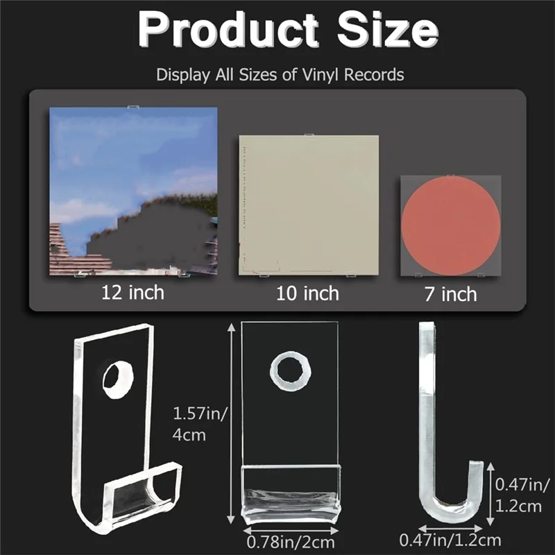 

A89Q-30Pcs Vinyl Record Display Shelf Wall Mount Minimalist Acrylic Vinyl Holder For CD Display
