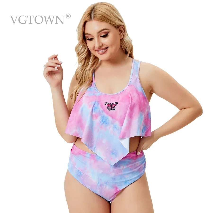 2025 New Summer Plus Size  8XL 10XL Two Pieces Women's Bikinis Set Printed Ruffle Big Swimsuit Large Female Swimming Suits