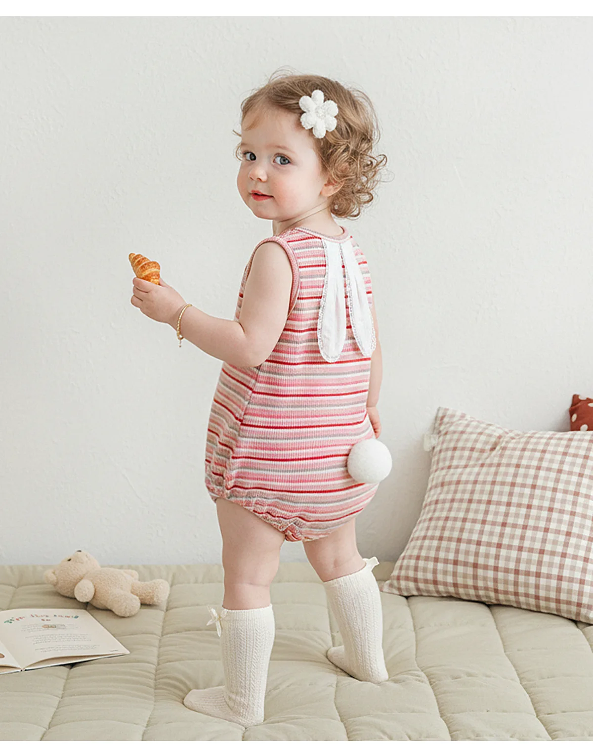 Summer Baby Super Cute Jumpsuit Stylish Baby Color Strip Rompers Cute Baby Rabbit Ears Outdoor Climbing Clothes