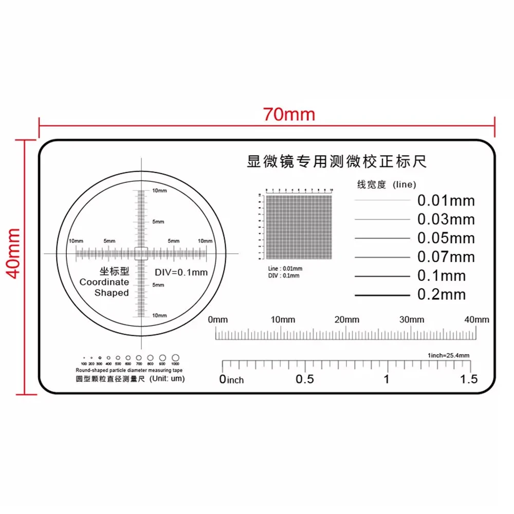 Microscope Micrometer Calibration Film Ruler Magnifier Grid Reticule Stains Dot Gauge Plastic Ruler Radius Area Diameter Measure