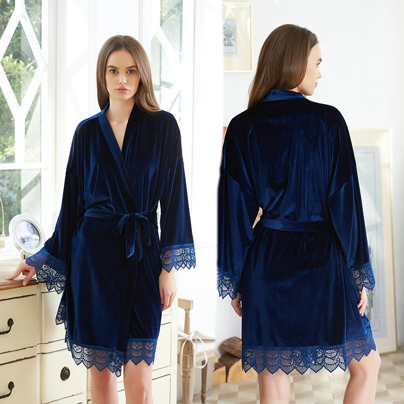 

New Fashion Robe Short Velvet Robes Sleepwear Bridesmaid Robes Night Wear Soft Bathrobe for Women