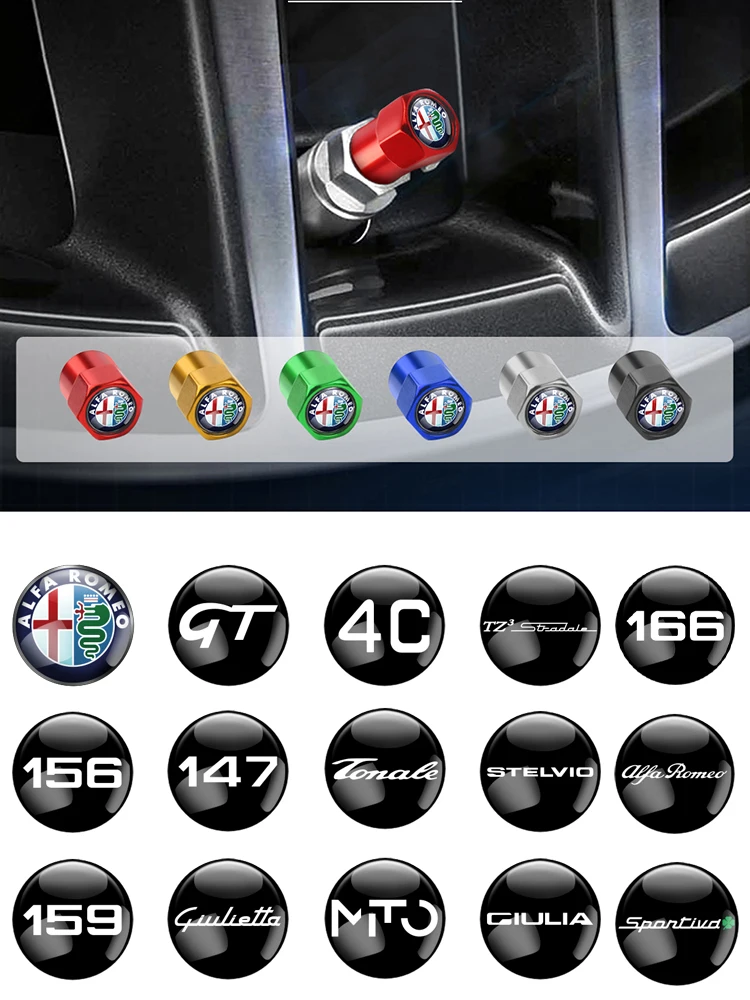 4 pçs roda de carro válvula pneu tampas caso decorativo à prova de poeira para alfa romeo 147 166 164 stelvio giulietta mito giulia sportiva