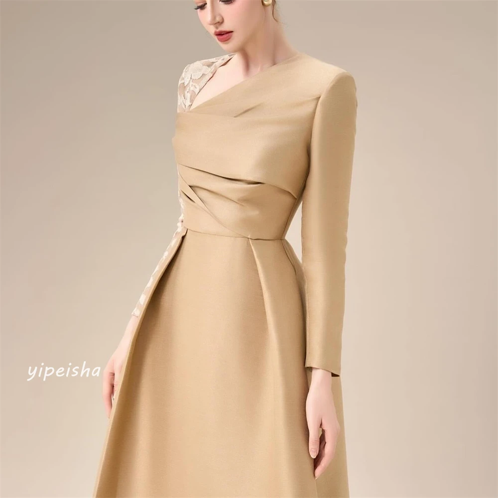 Customized Jersey Applique Ruched Birthday A-line V-neck Bespoke Occasion Gown Midi Dresses