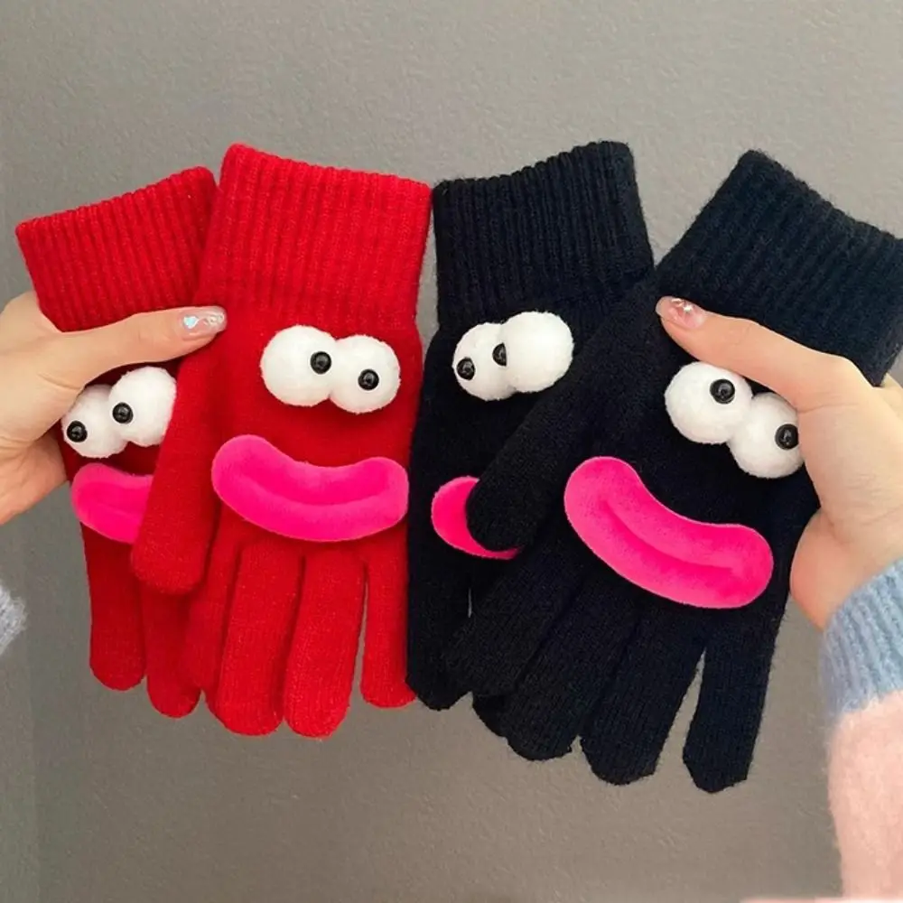 Durable Sausage Mouth Winter Knitted Gloves Touchscreen Korean Style Warm Gloves Knitted Full Finger Mittens Women