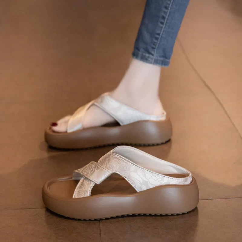 Casual Thick Bottom Sandals Women's Summer Outdoor Wear Flat Sandals Beach Shoes Lazy Fashion Pregnant Women's Slippers