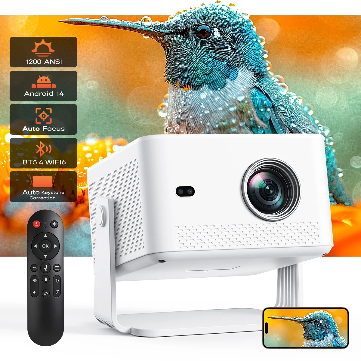 Magcubic Mini-Projektor M800 1200ANSI Android 14 Tragbarer Outdoor-Projektor 1080P Autofokus 8K-Unterstützung WIFI6 Strahl