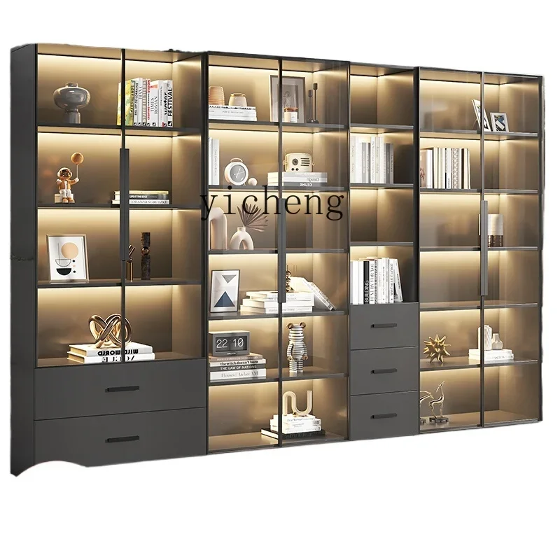 zz solid wood combination bookcase with glass door household living room integrated whole wall to top wine cabinet