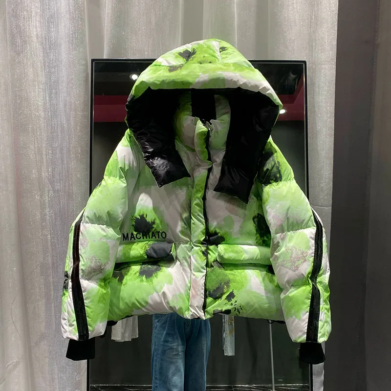 مزاجه المرأة coat2025 جديد الشتاء سميكة أسفل السترات النساء مقنعين فضفاض رسالة الأبيض بطة أسفل النساء أسفل السترات H554 #1