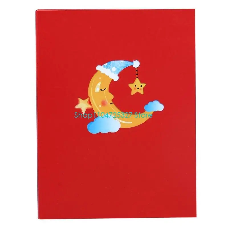 D8KF LED تضيء بطاقة مرحلة القمر ورقة مصنوعة يدويًا للذكرى السنوية لعيد الحب عرض المنزل بطاقة دعوة للحفلات