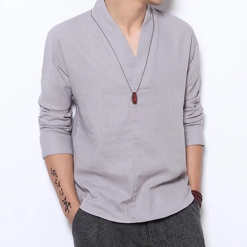 

Men's Long Sve Linen irt Hanfu Cotton Linen Casual Sle Color Deformation Resistant Daily Wear Other Material 00%